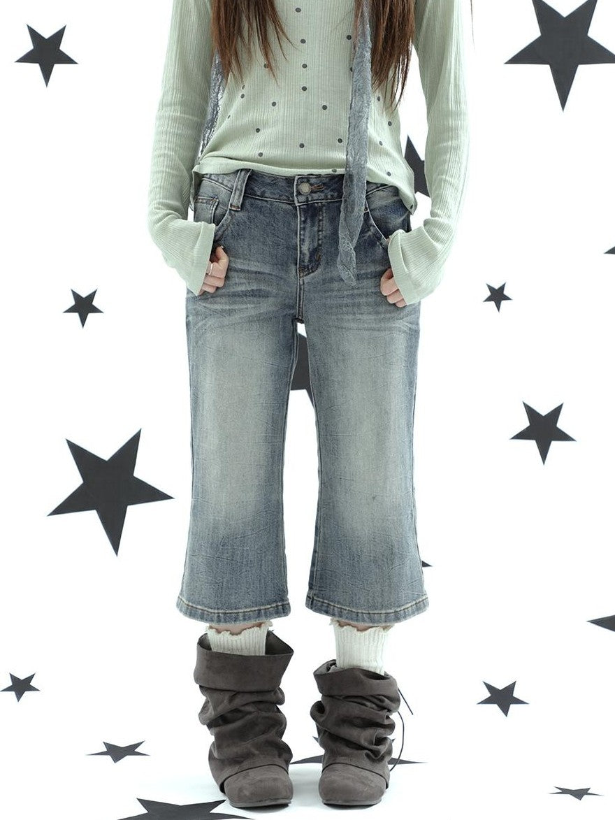 ang project Retro Y2k Washed Distressed Cat Whisker Flared Women&
