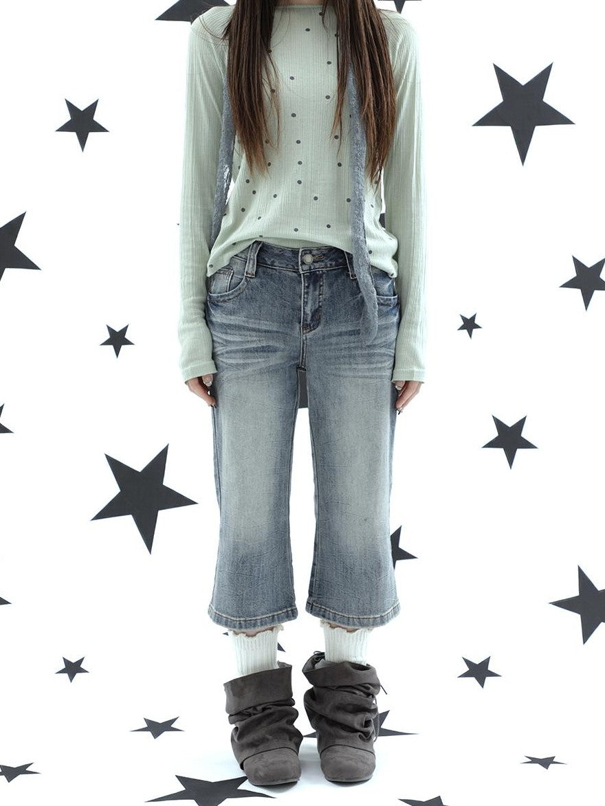 ang project Retro Y2k Washed Distressed Cat Whisker Flared Women&