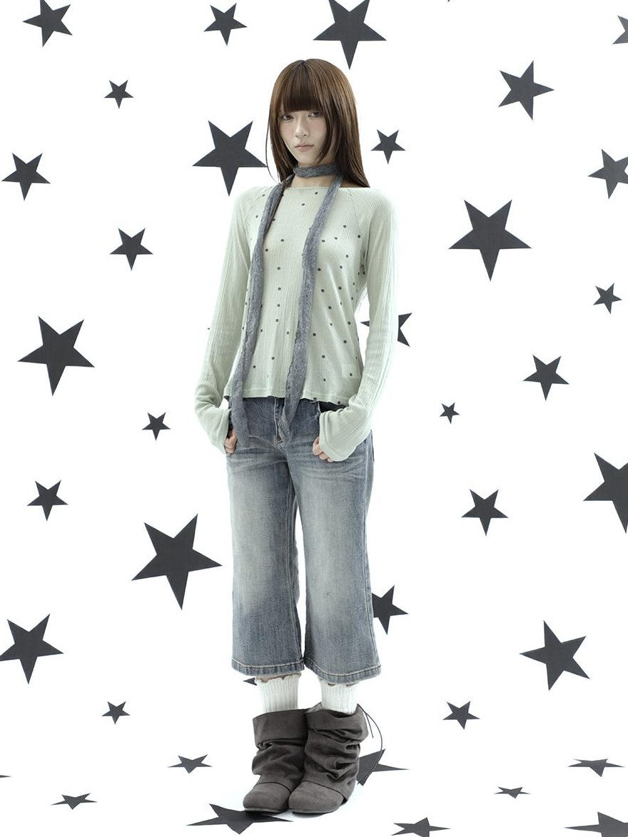 ang project Retro Y2k Washed Distressed Cat Whisker Flared Women&