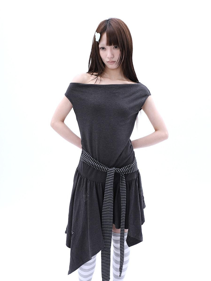 ang project Rhinestone Striped Asymmetric Hem Women&