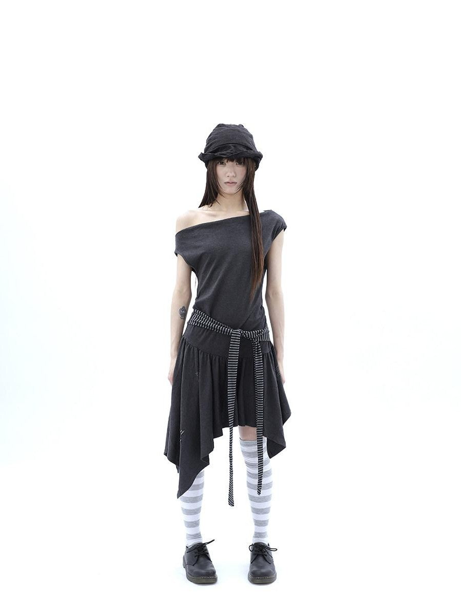 ang project Rhinestone Striped Asymmetric Hem Women&