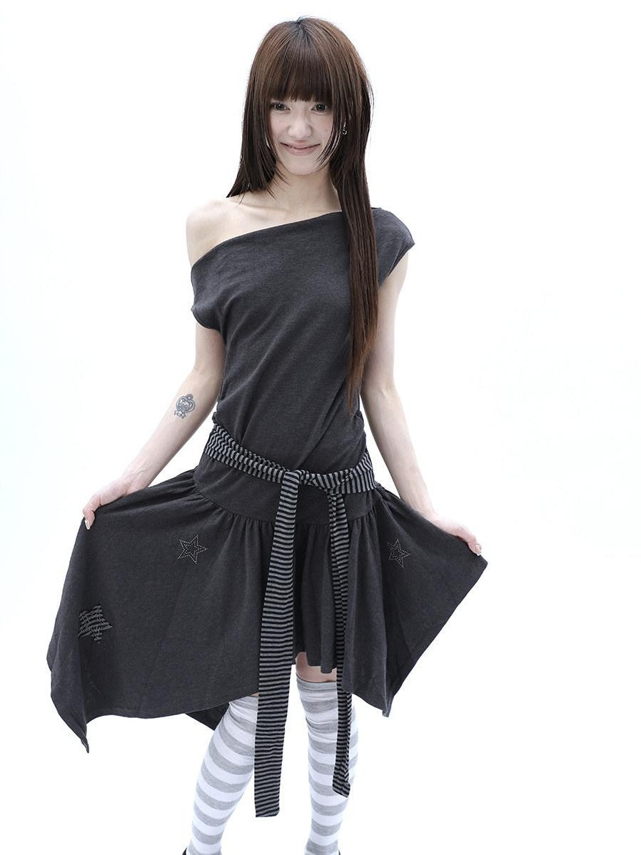 ang project Rhinestone Striped Asymmetric Hem Women&