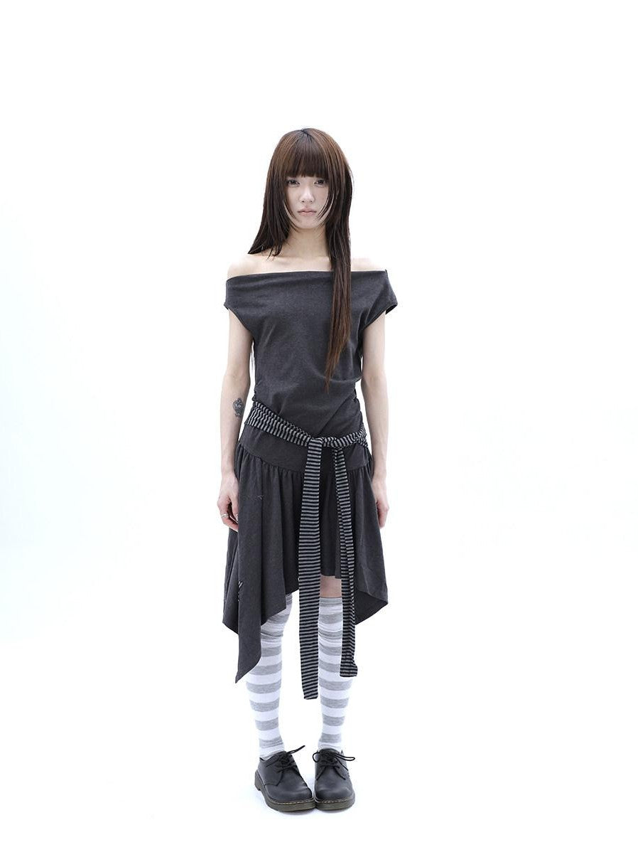 ang project Rhinestone Striped Asymmetric Hem Women&