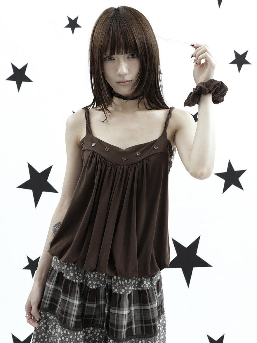 ang project Ruched Button Solid Color Women&