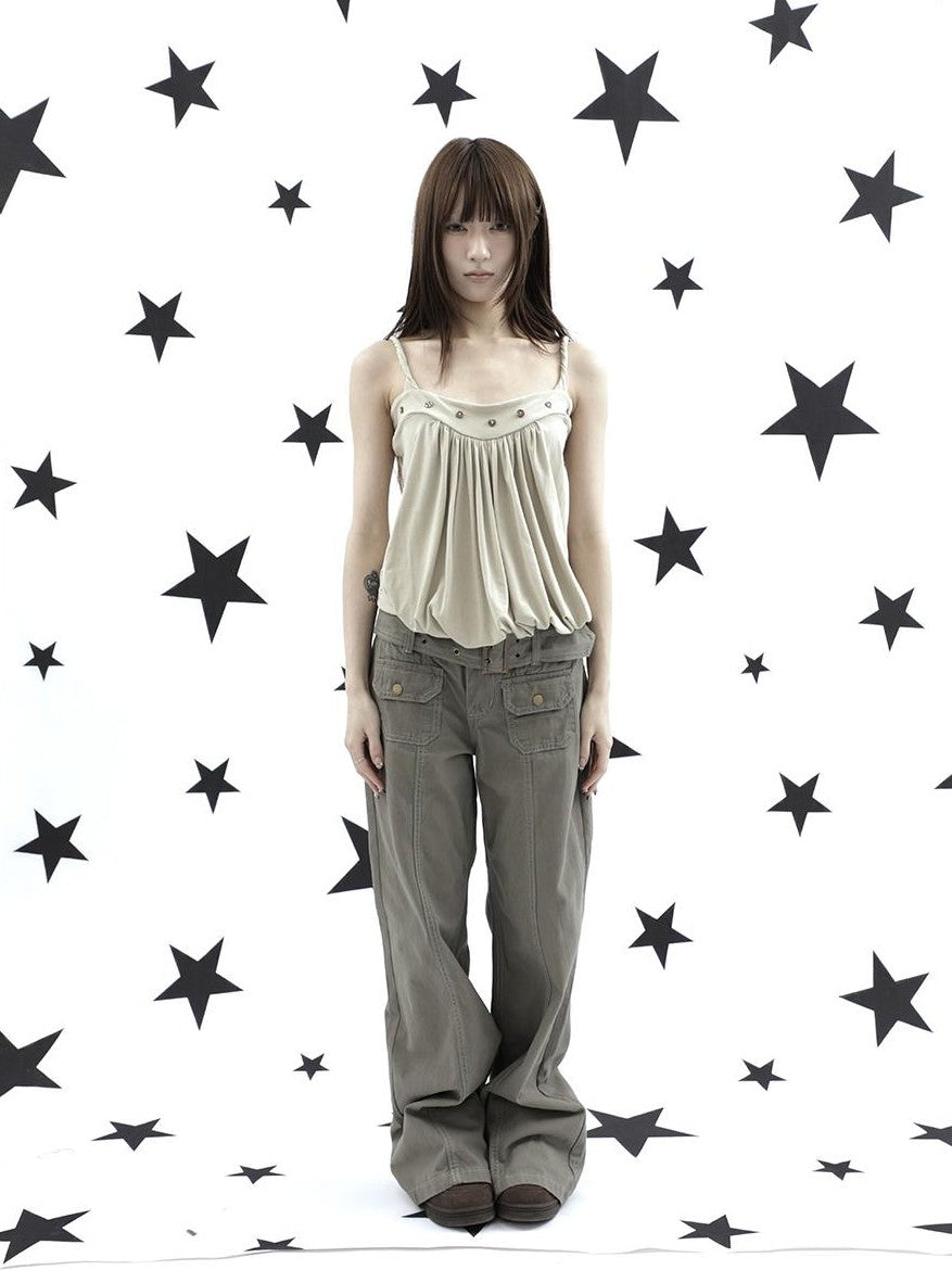 ang project Ruched Button Solid Color Women&