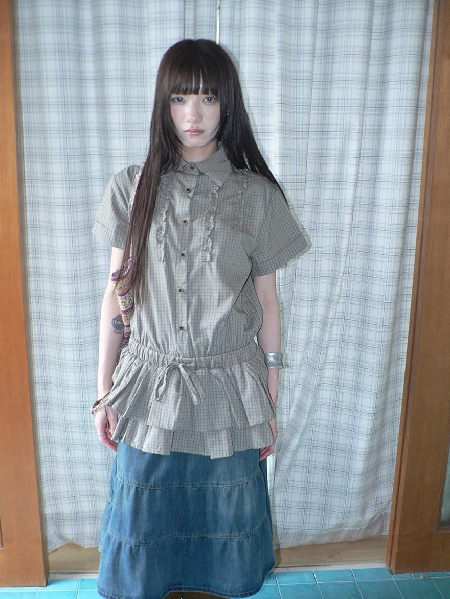 ang project Ruffle Checked Spliced Waist Cinch Women&