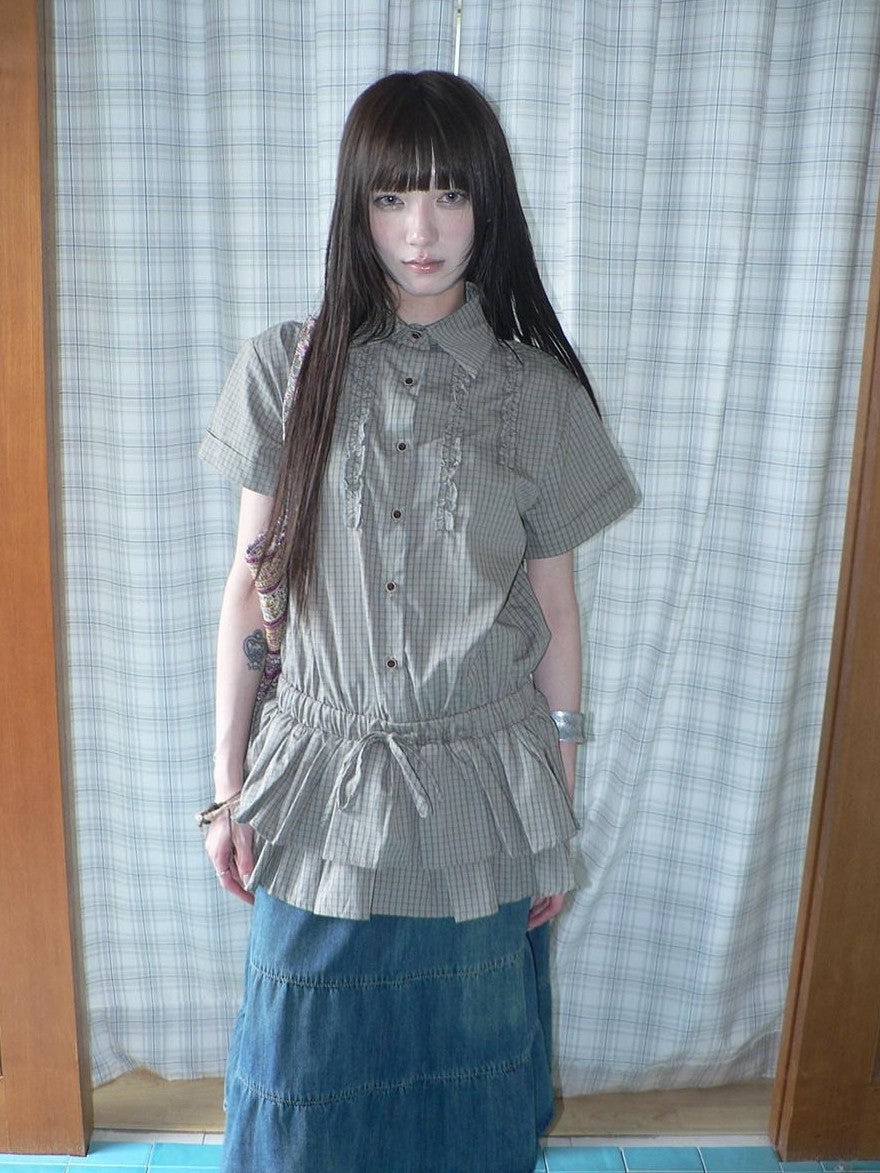 ang project Ruffle Checked Spliced Waist Cinch Women&