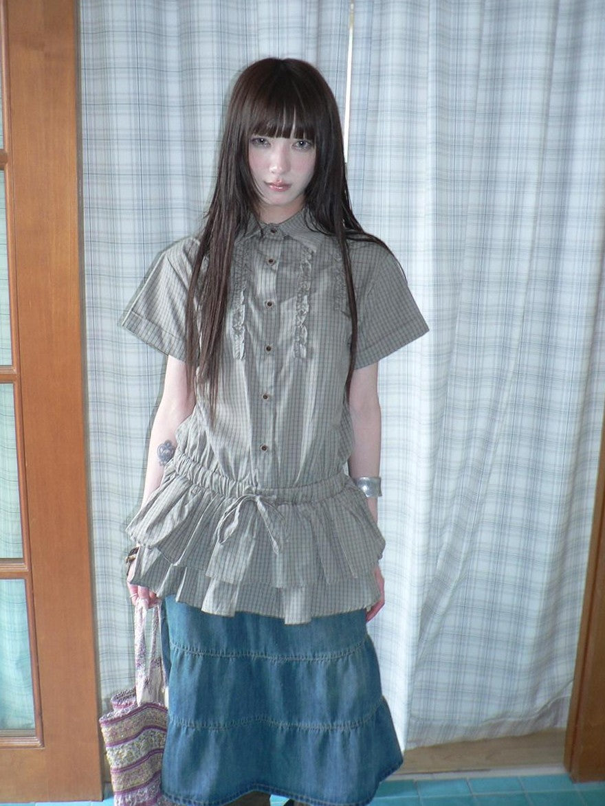 ang project Ruffle Checked Spliced Waist Cinch Women&