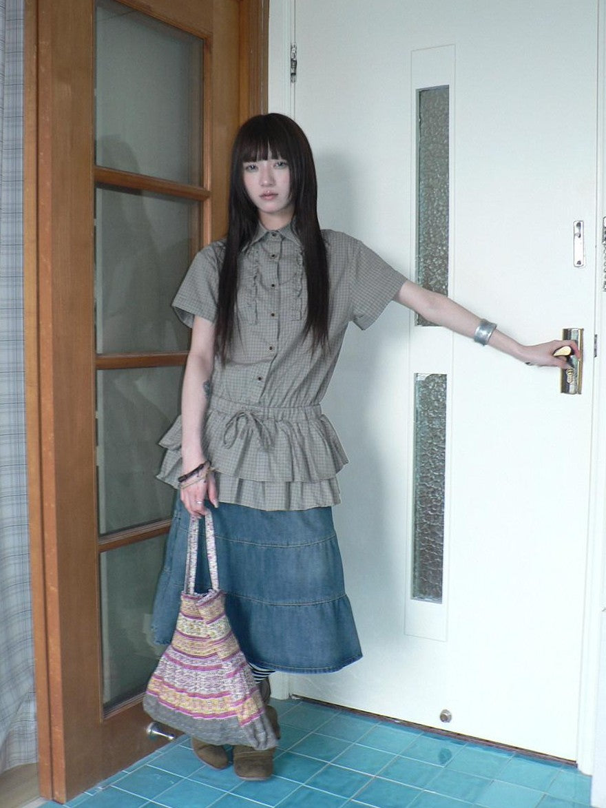 ang project Ruffle Checked Spliced Waist Cinch Women&