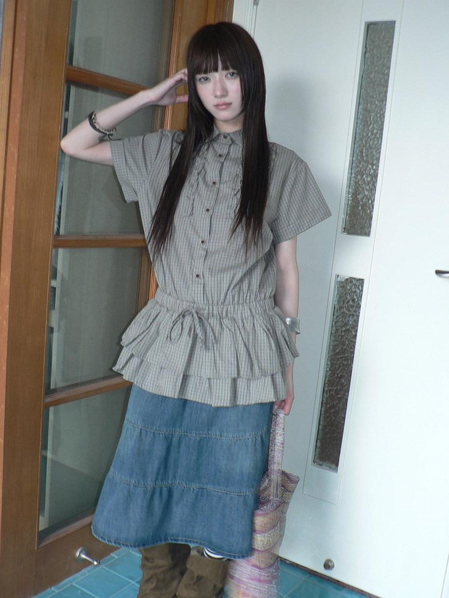 ang project Ruffle Checked Spliced Waist Cinch Women&