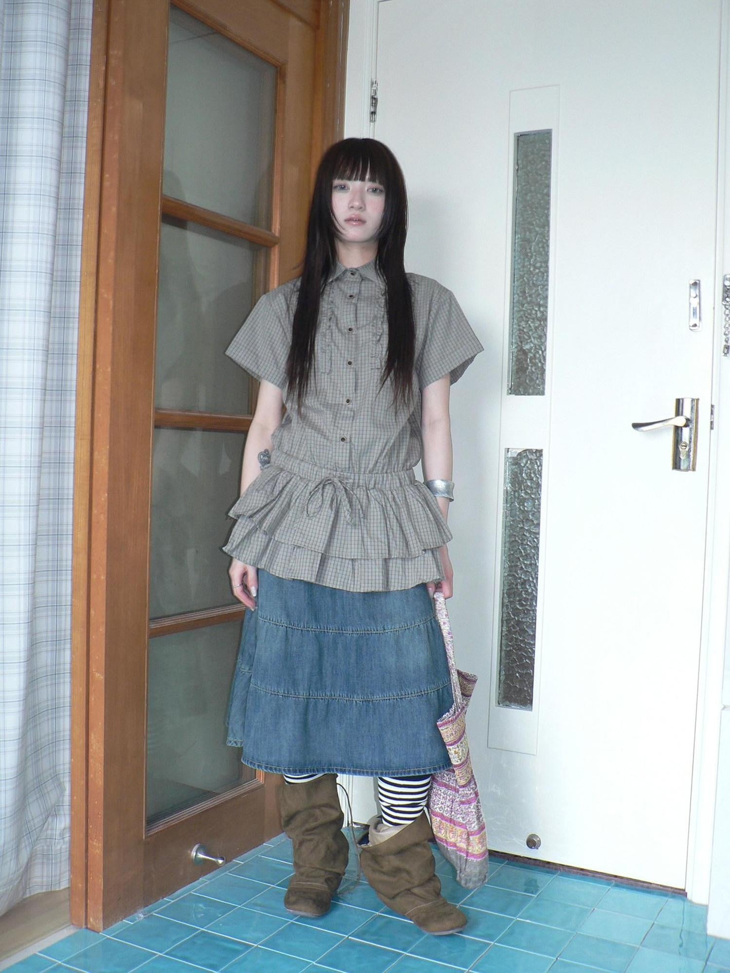 ang project Ruffle Checked Spliced Waist Cinch Women&
