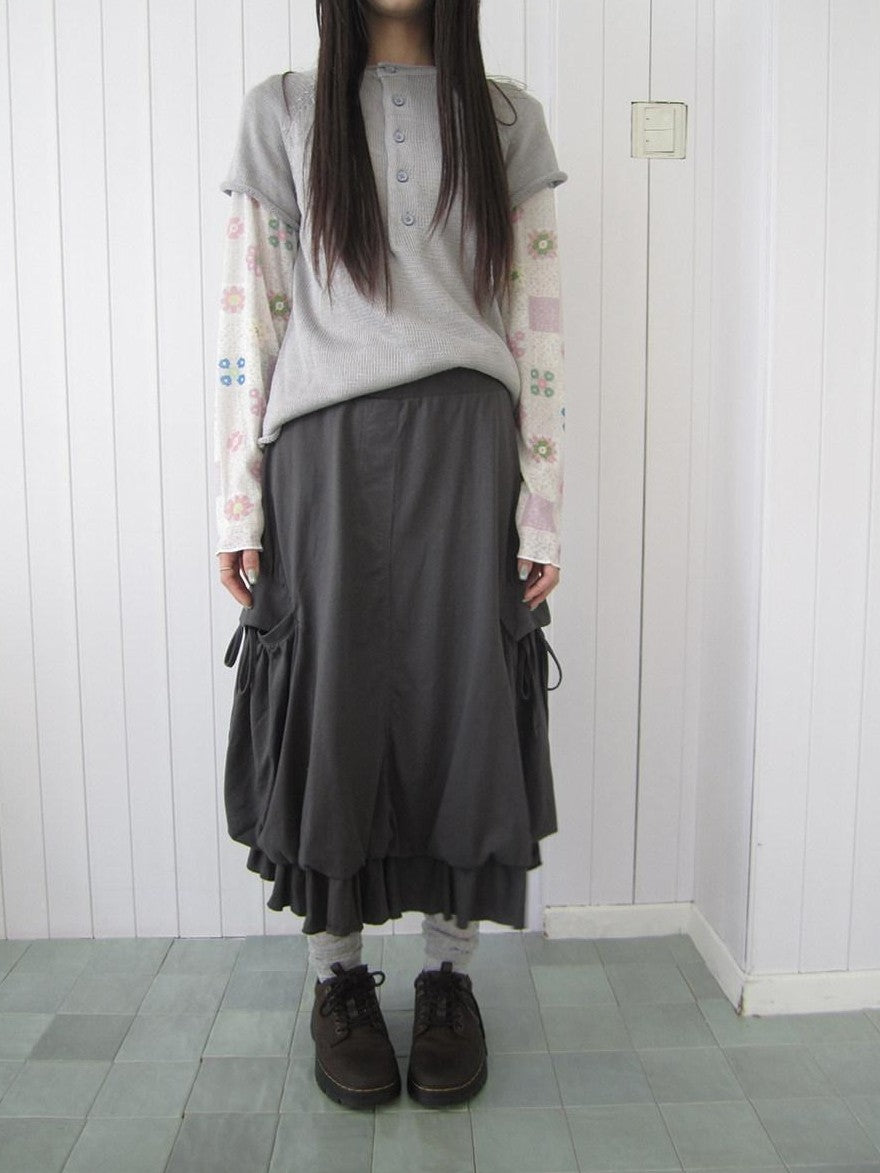 ang project Ruffled Tie Pocket Patchwork Bubble Women&