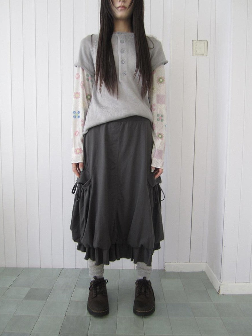 ang project Ruffled Tie Pocket Patchwork Bubble Women&