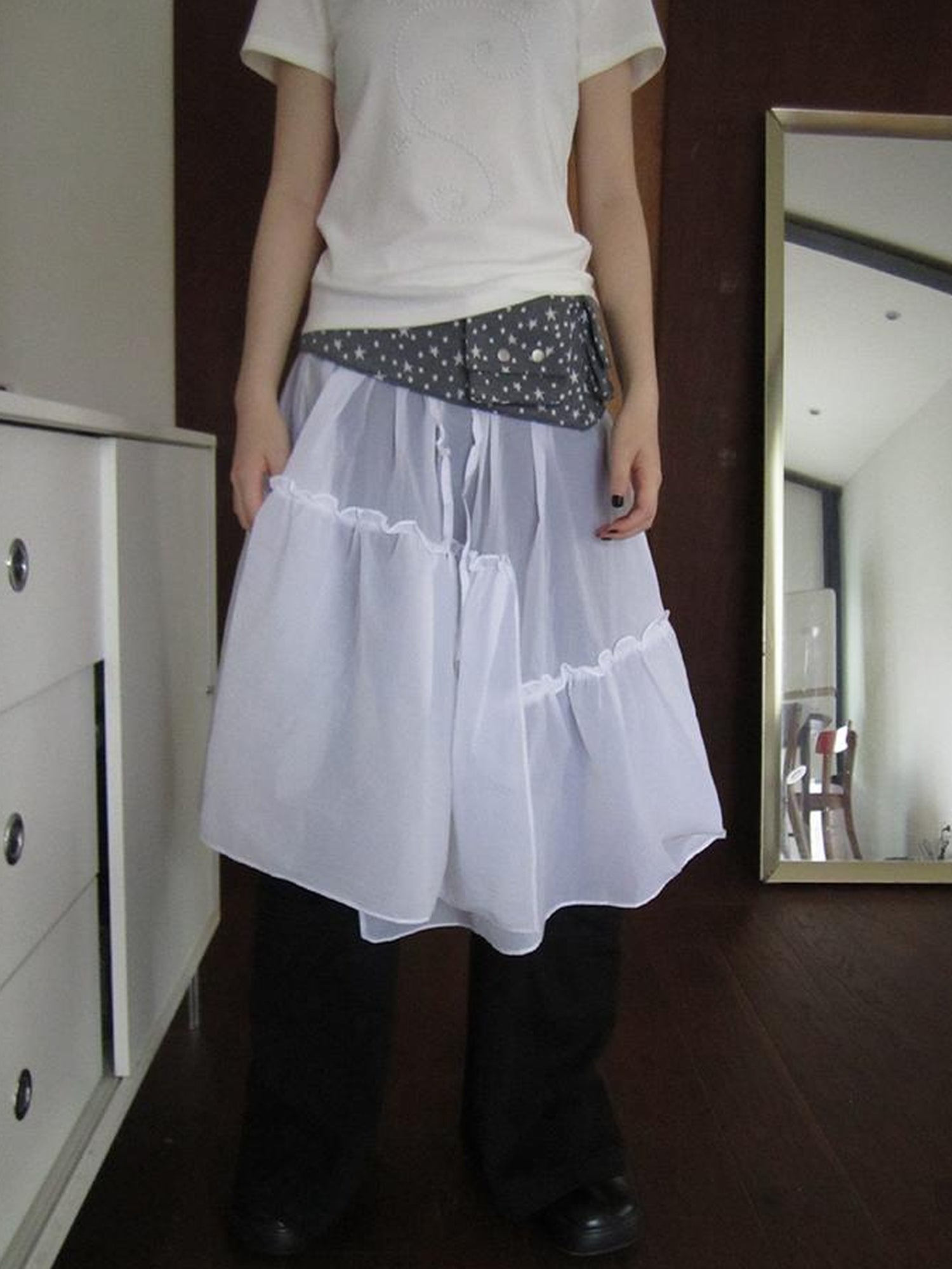ang project Sheer Layered Ruffle Tie Waist Skirt