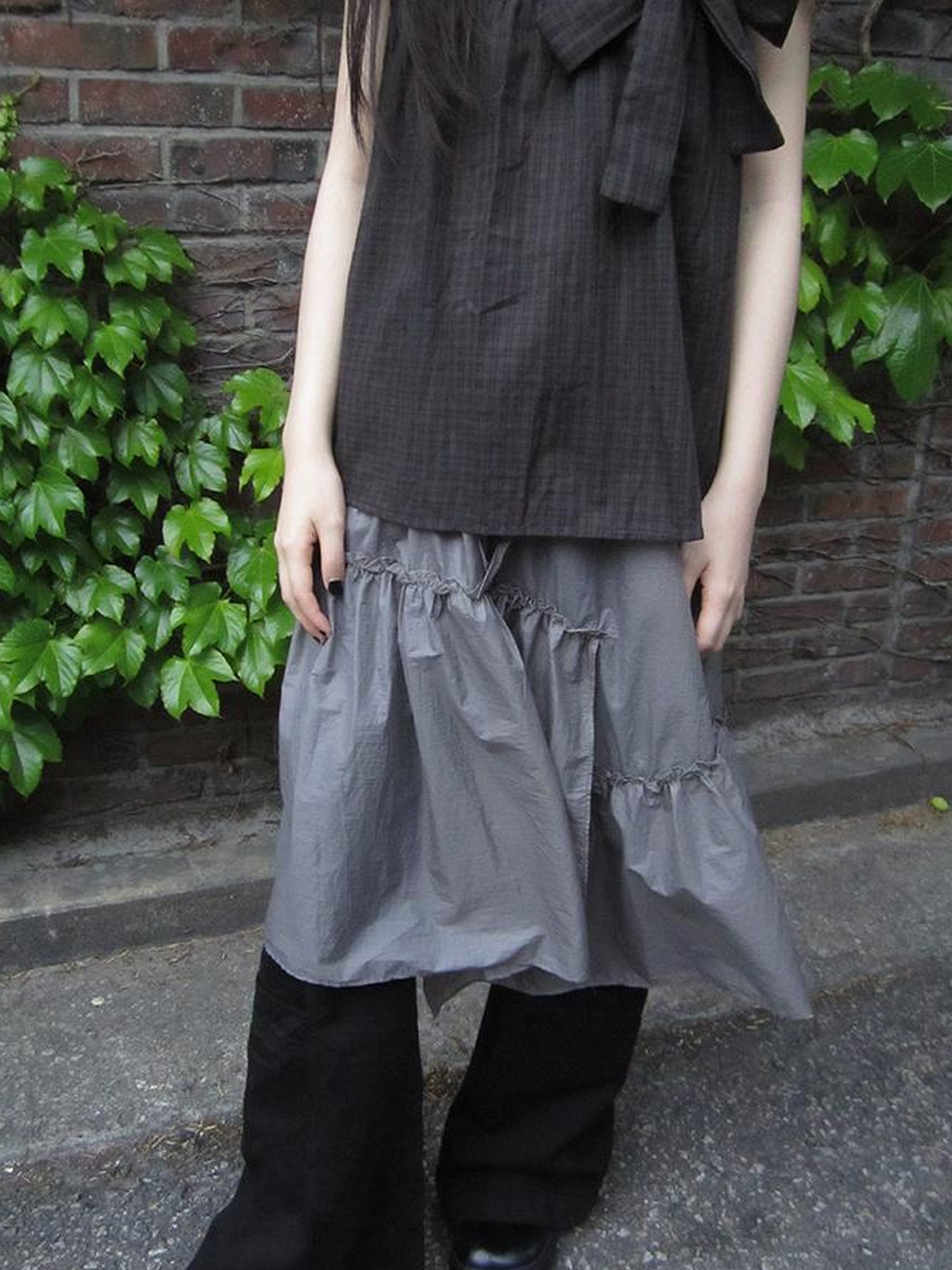 ang project Sheer Layered Ruffle Tie Waist Skirt