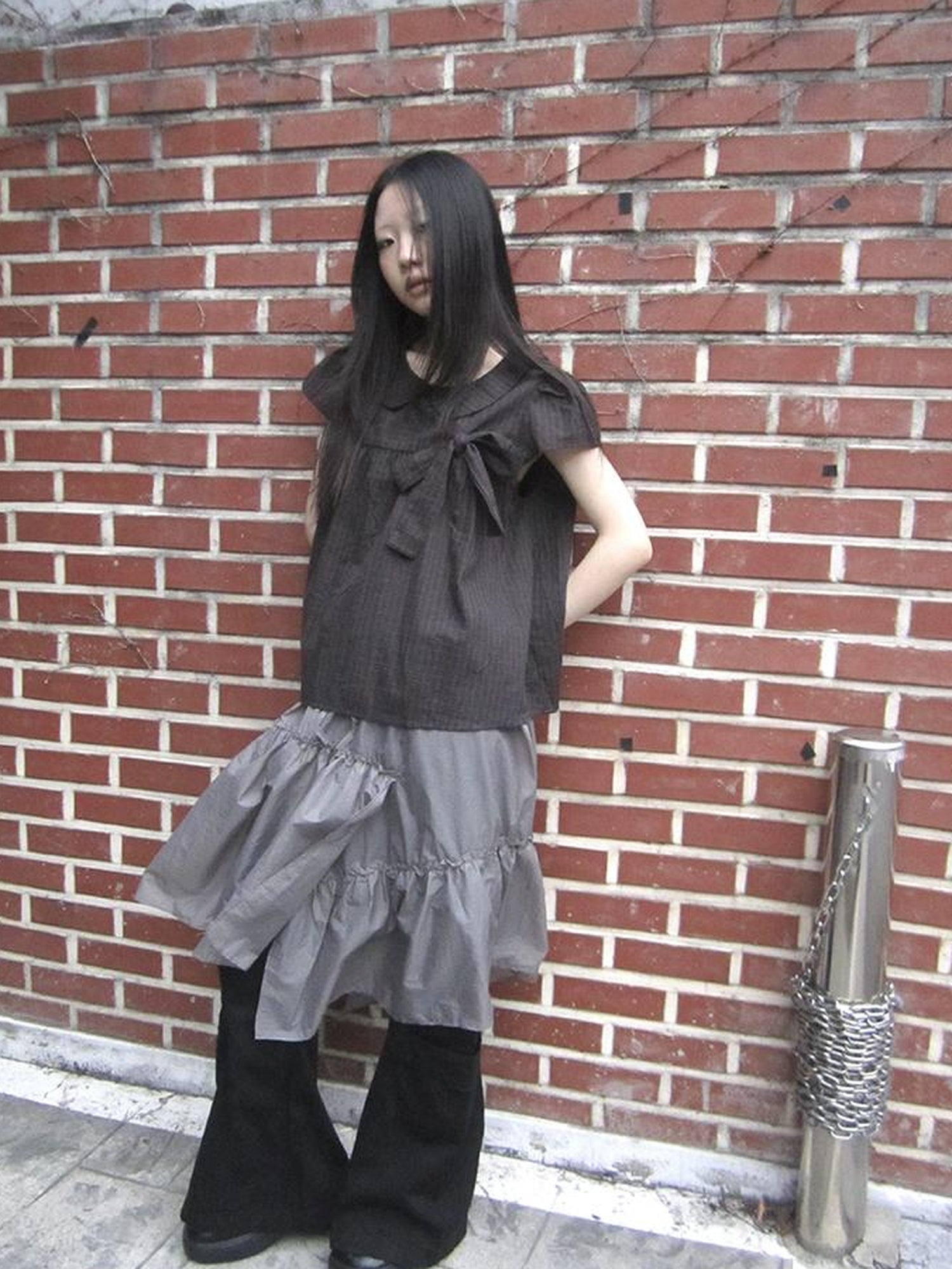 ang project Sheer Layered Ruffle Tie Waist Skirt
