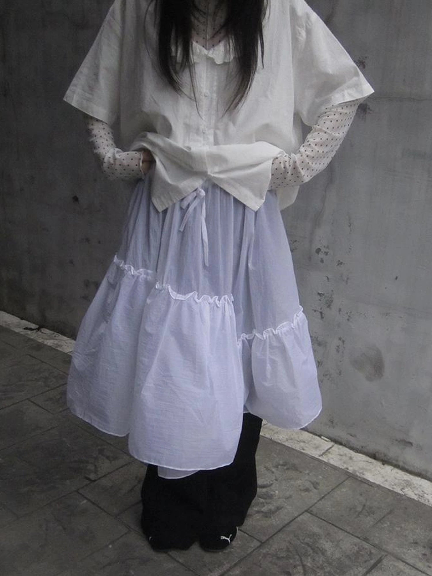 Sheer Layered Ruffle Tie Waist Skirt