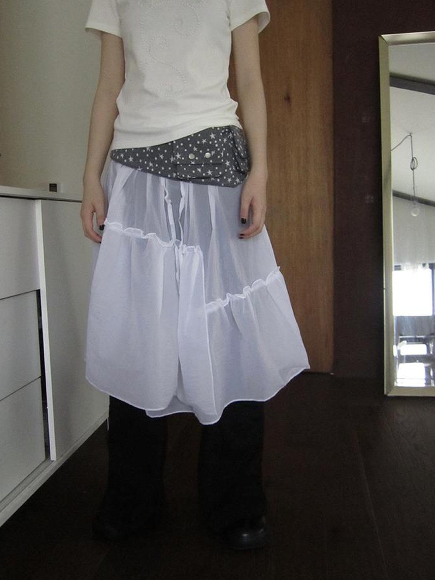 ang project Sheer Layered Ruffle Tie Waist Skirt