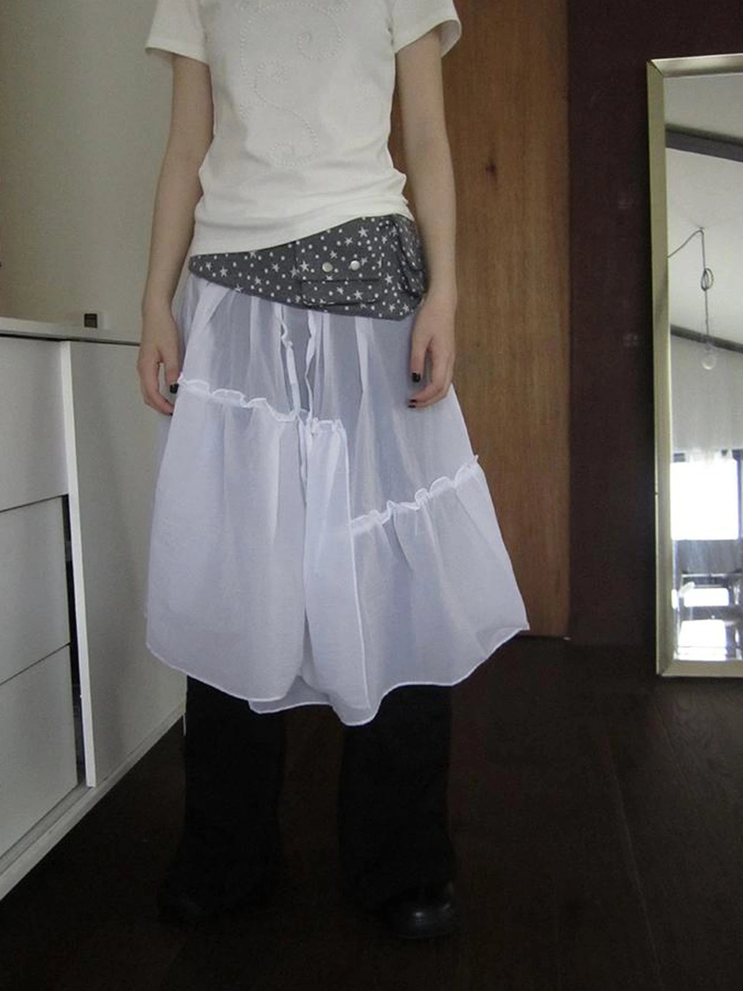 Sheer Layered Ruffle Tie Waist Skirt