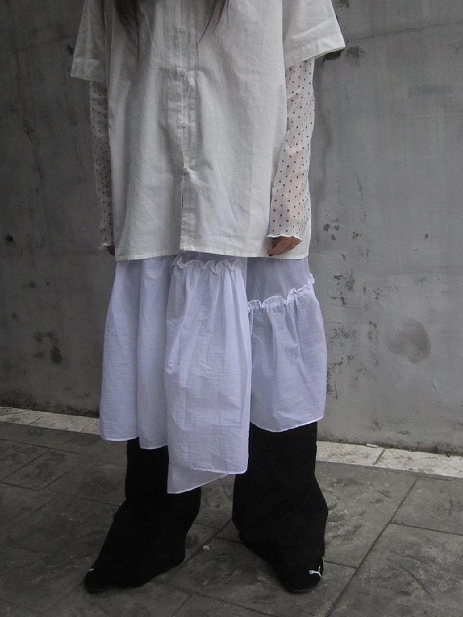 ang project Sheer Layered Ruffle Tie Waist Skirt