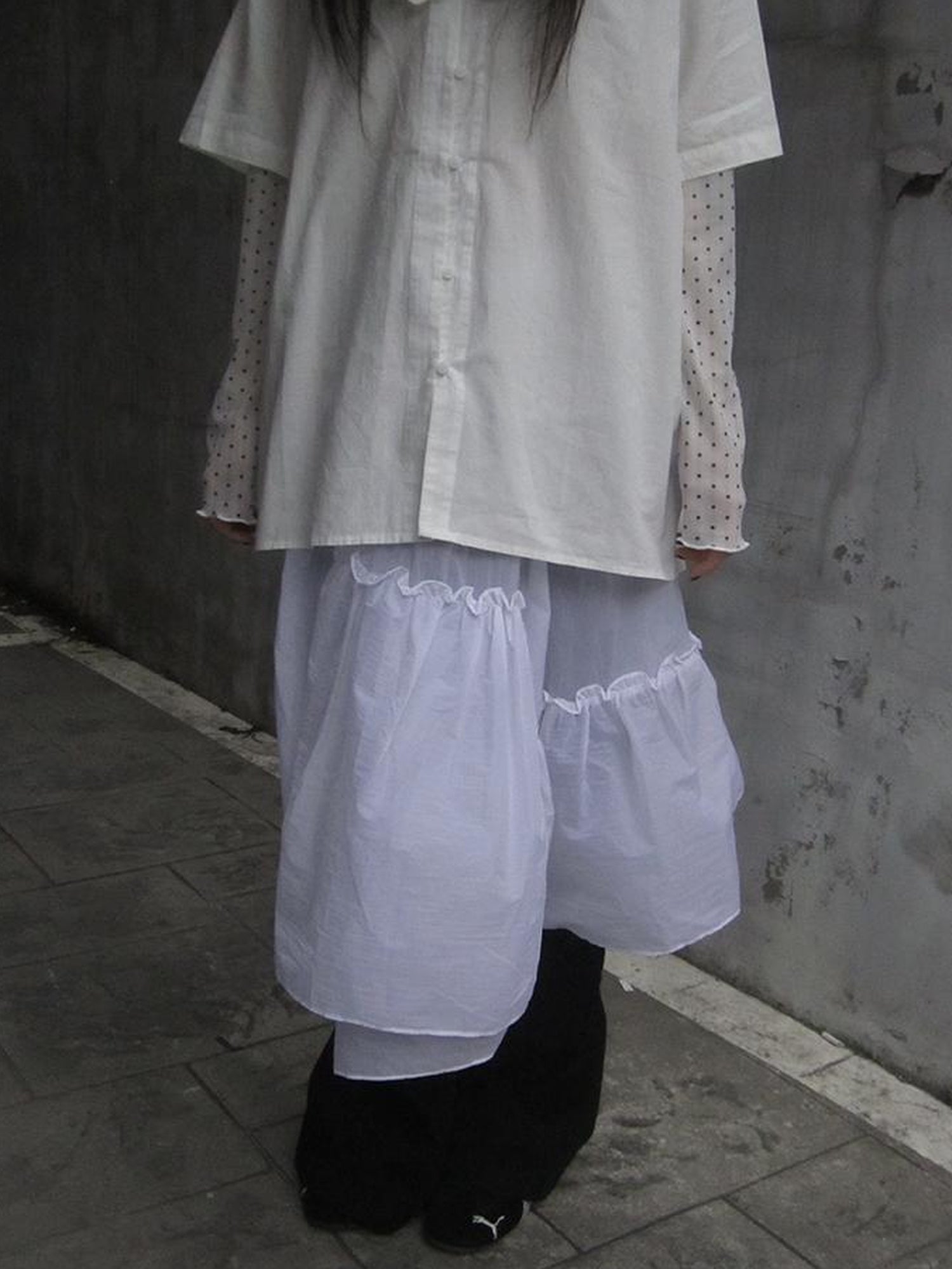 ang project Sheer Layered Ruffle Tie Waist Skirt