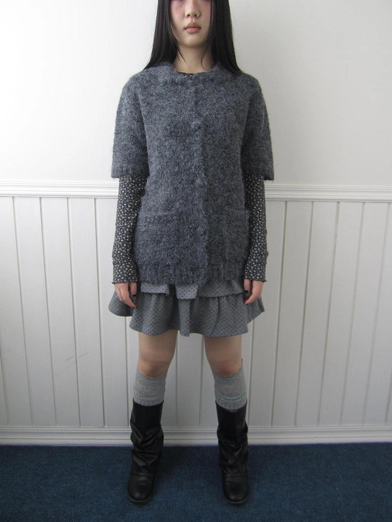 ang project Short Sleeve Knit Polo Sweater Sweater