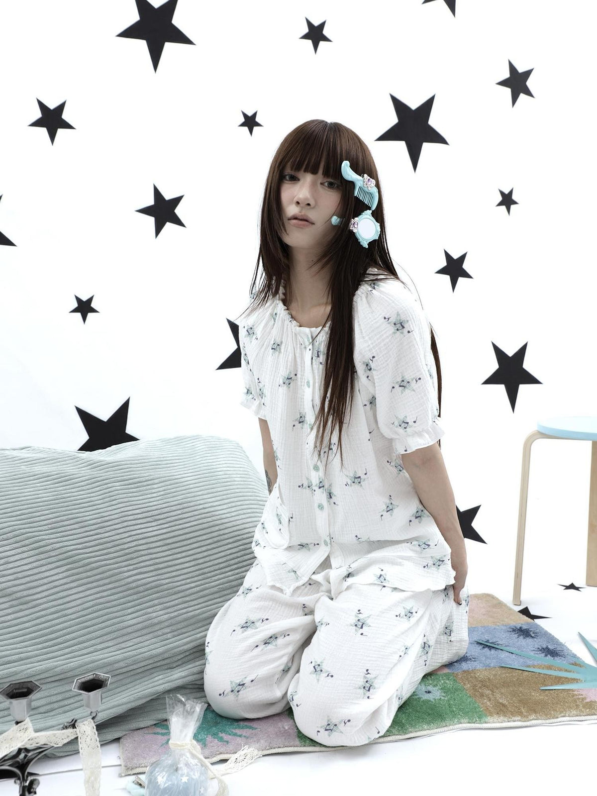 ang project Soft Music Note Print Double Layer Cotton Women&