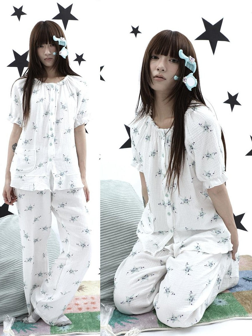 ang project Soft Music Note Print Double Layer Cotton Women&
