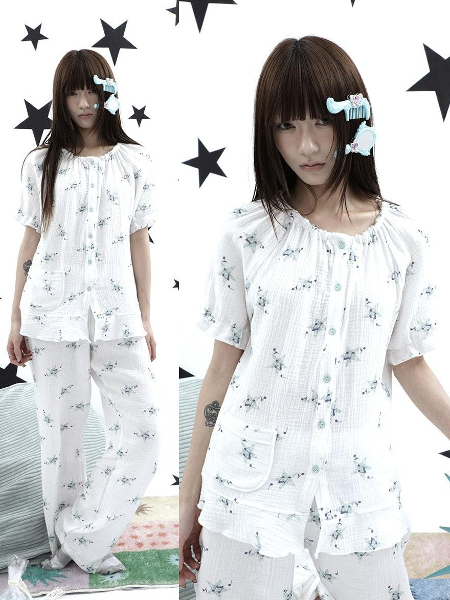ang project Soft Music Note Print Double Layer Cotton Women&