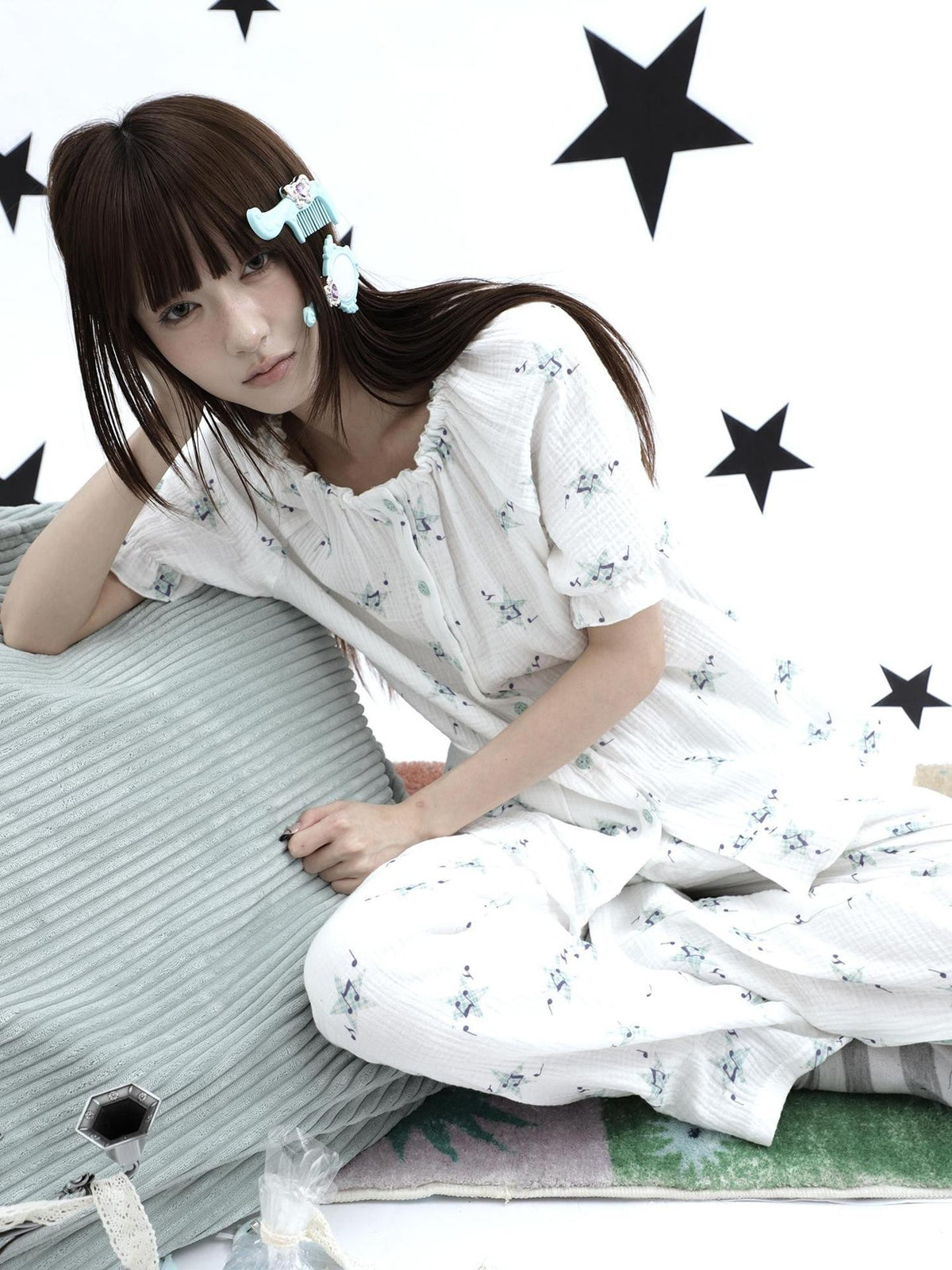 ang project Soft Music Note Print Double Layer Cotton Women&