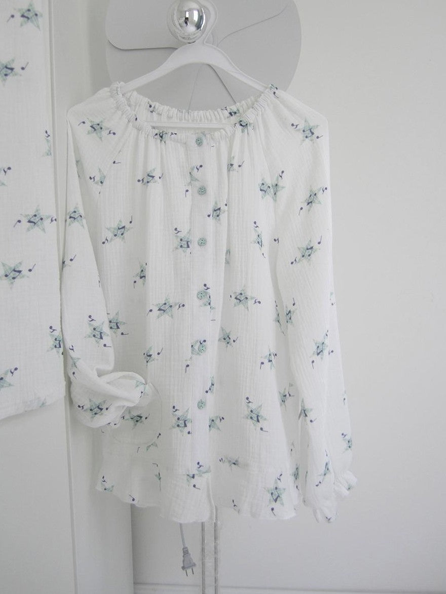 ang project Soft Musical Note Print Double Layer Cotton Long Sleeve Women&