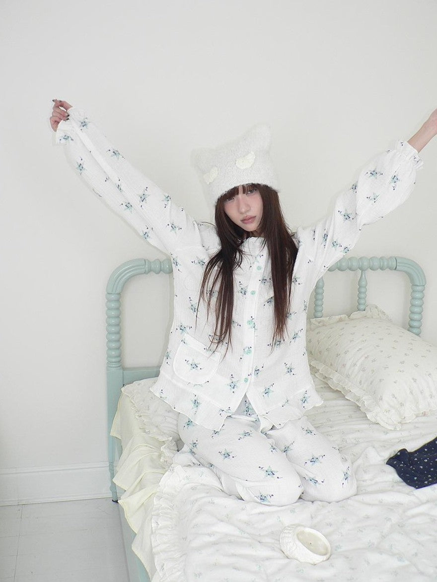 ang project Soft Musical Note Print Double Layer Cotton Long Sleeve Women&