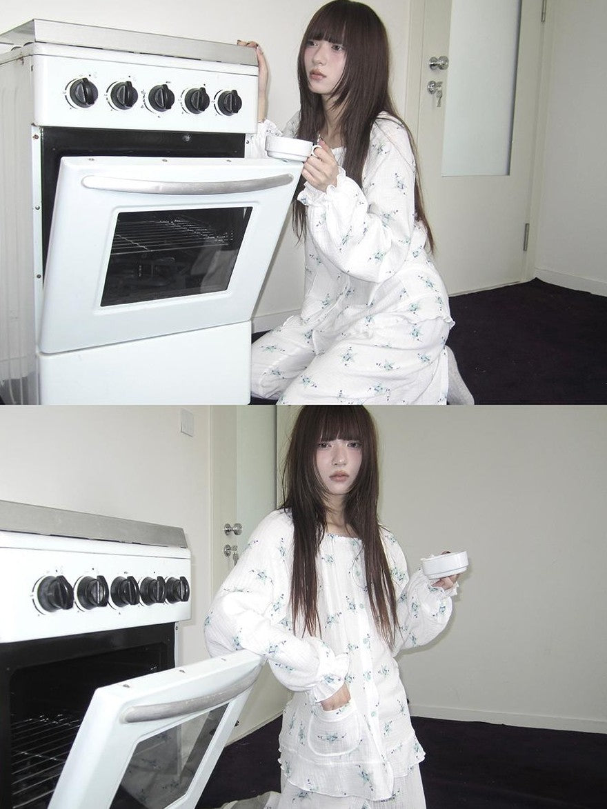 ang project Soft Musical Note Print Double Layer Cotton Long Sleeve Women&