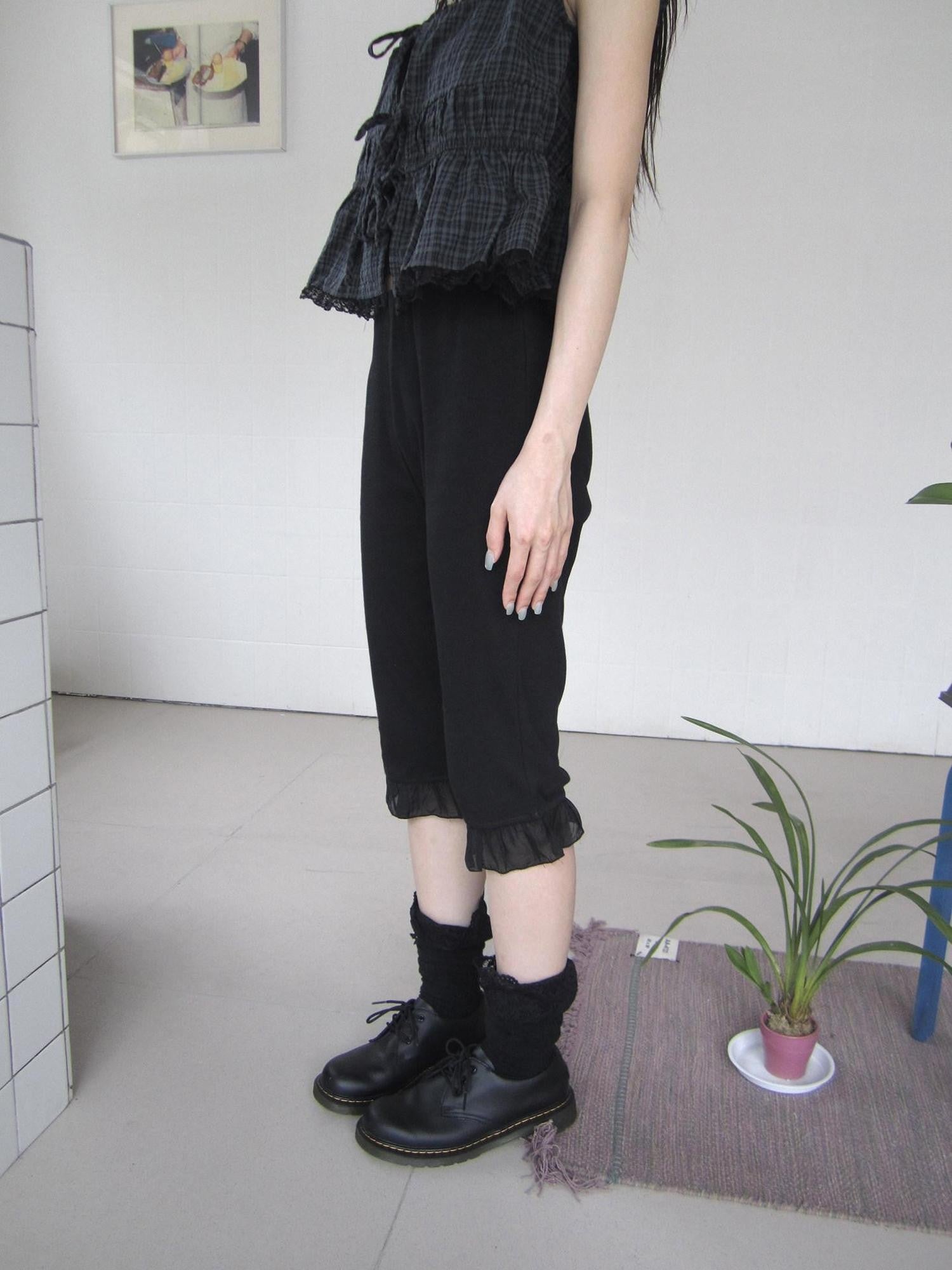 ang project Solid Lace Trim Elastic Waist High Stretch Slim Fit Women&