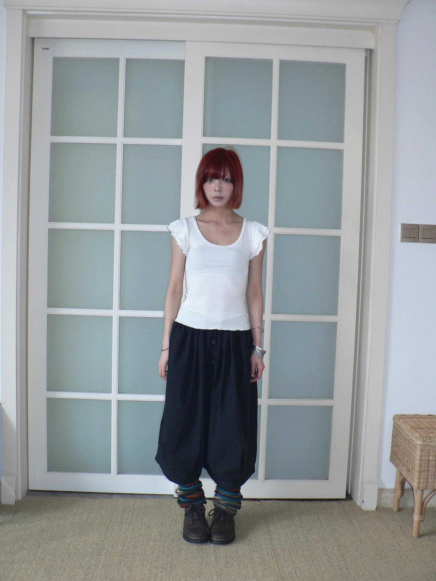 ang project Solid Paneled Crew Neck Flutter Sleeve Women&