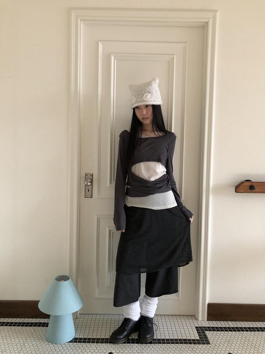 ang project Spliced Tie Cutout Fake Two Piece Korean Women&
