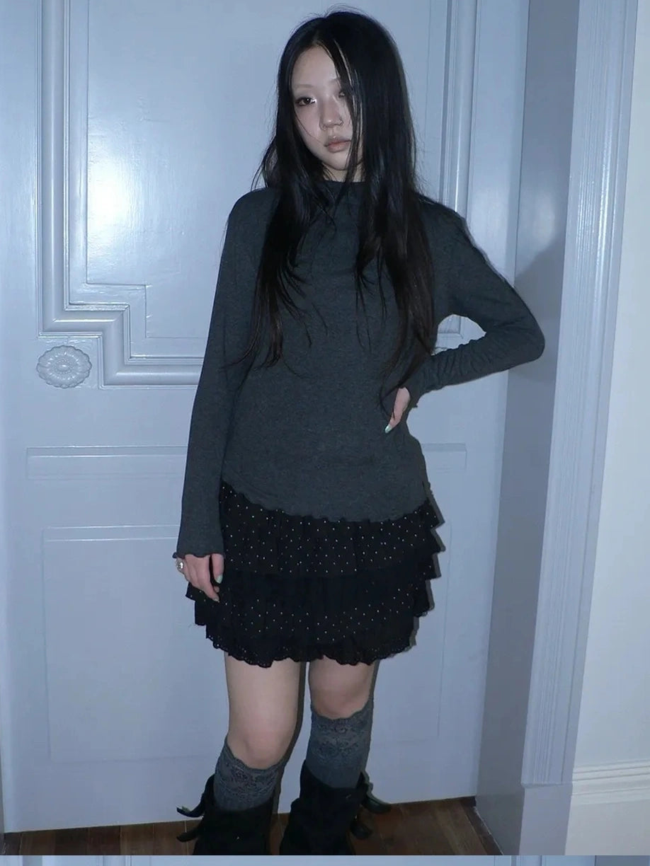 ang project Stacked Neck Slim Fit Long Sleeve T-shirt T-shirt