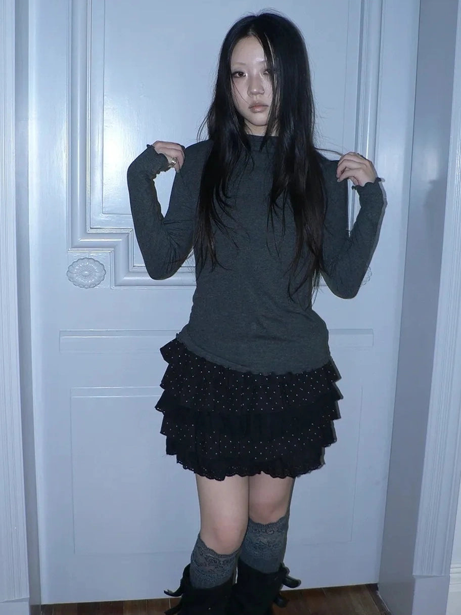 ang project Stacked Neck Slim Fit Long Sleeve T-shirt T-shirt