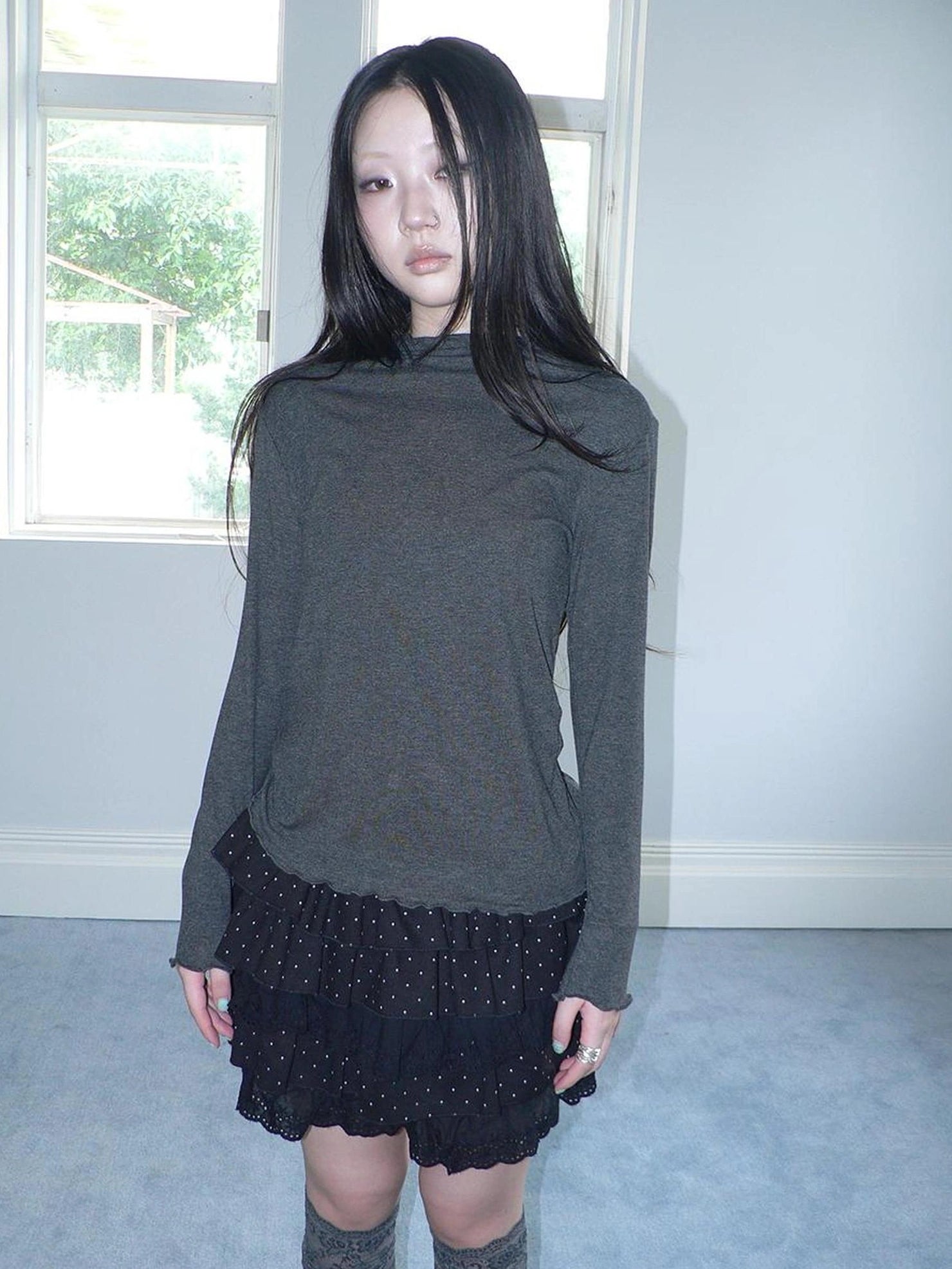 ang project Stacked Neck Slim Fit Long Sleeve T-shirt T-shirt