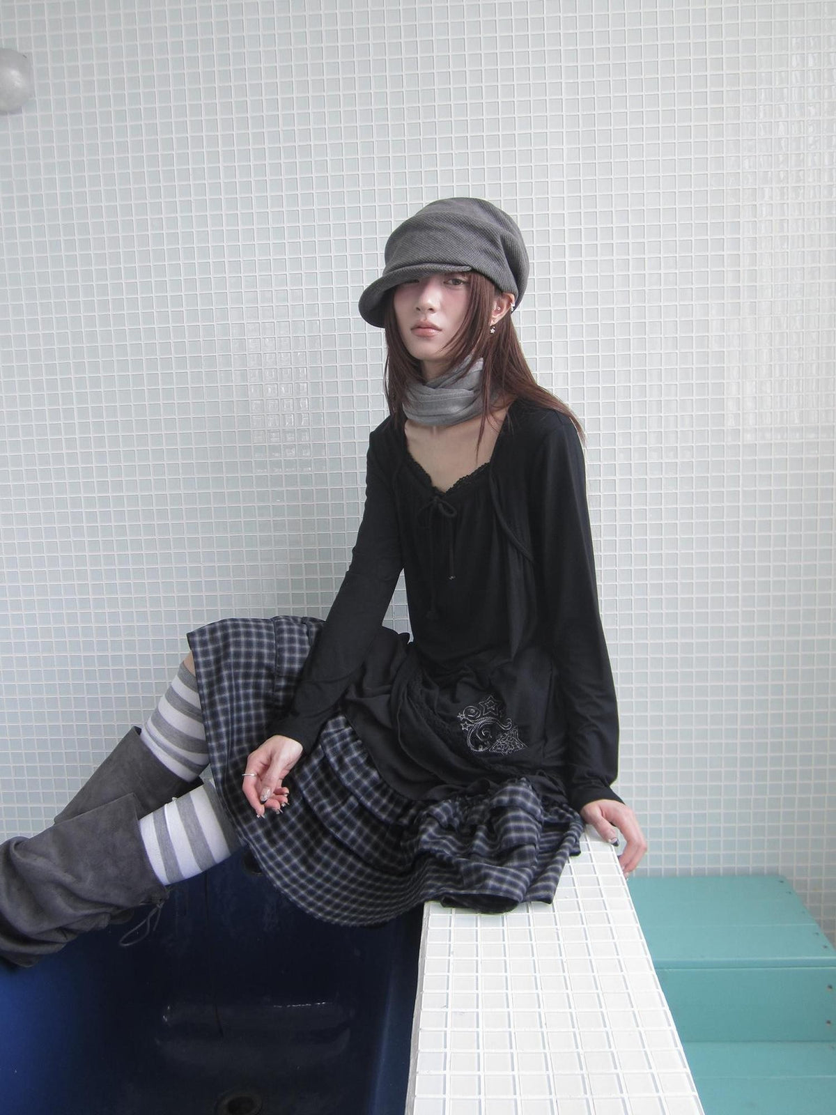 ang project Star Embroidered Lace Mesh Splice Tie Women&
