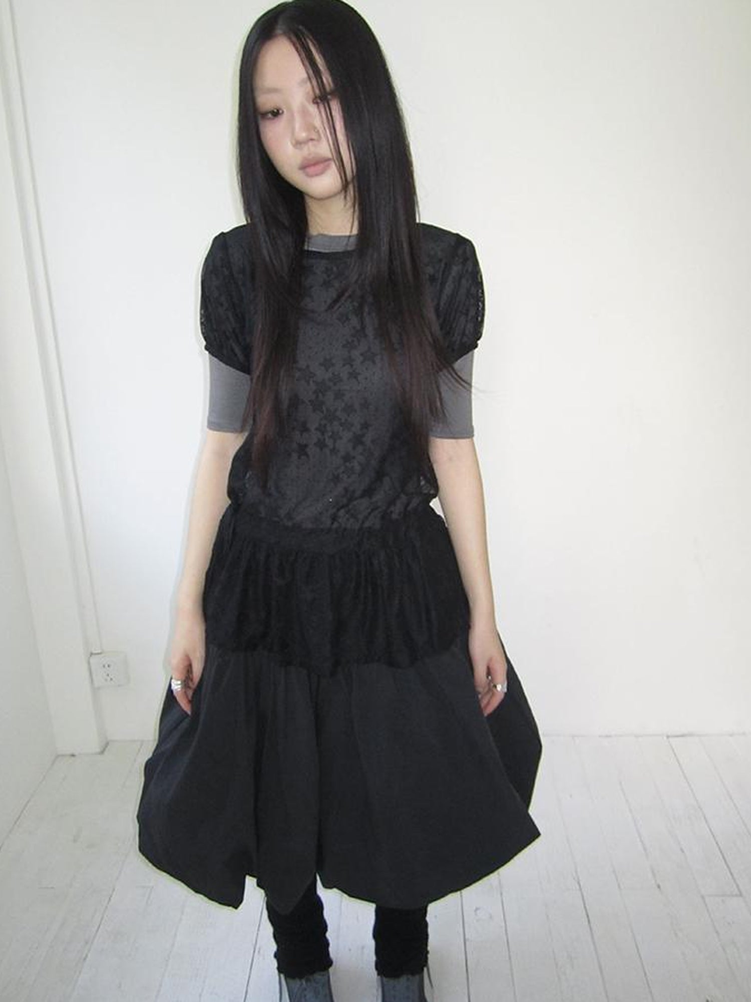 Updateang project Star Print Lace Top With Drawstring Waist