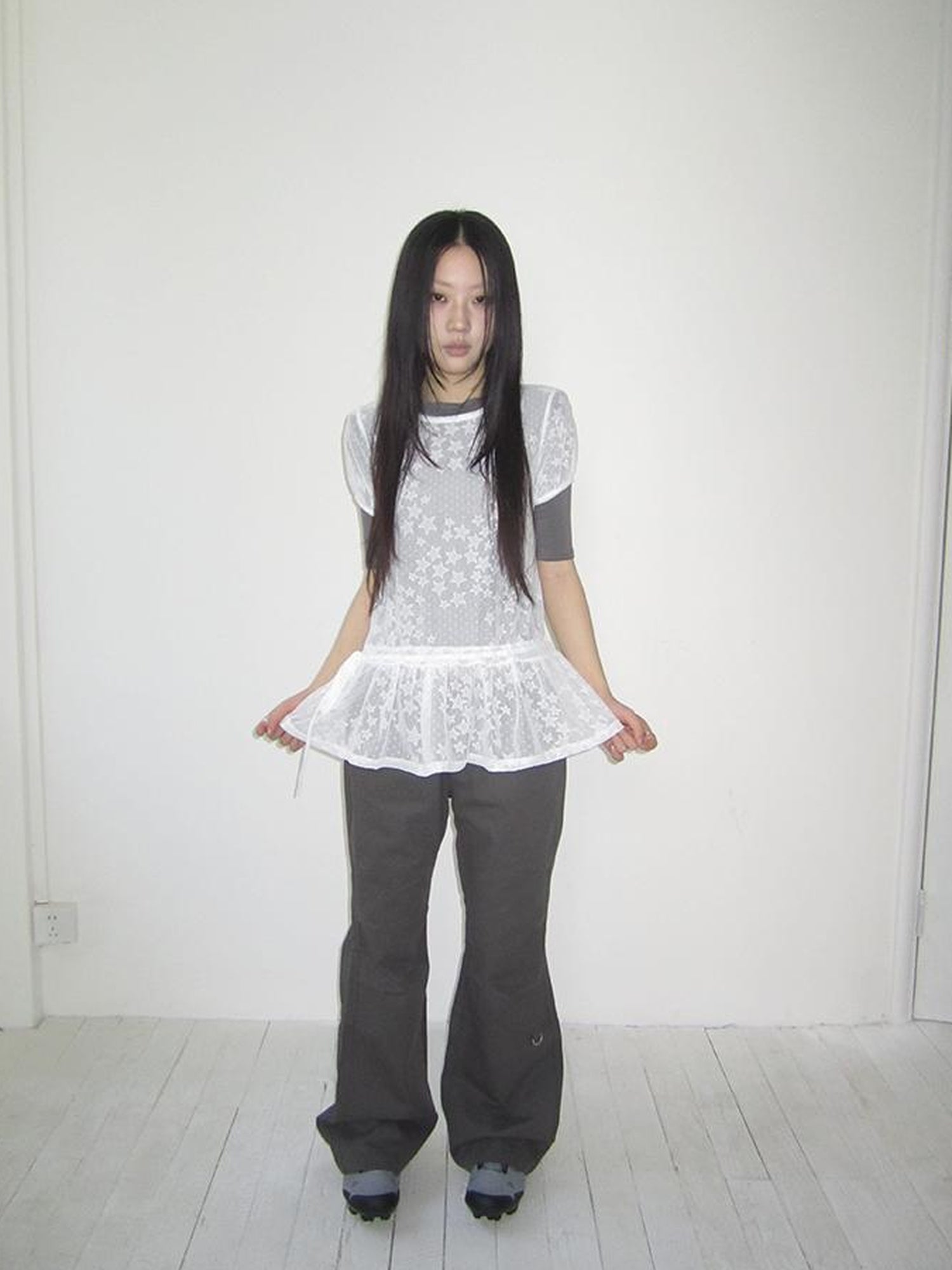 Updateang project Star Print Lace Top With Drawstring Waist