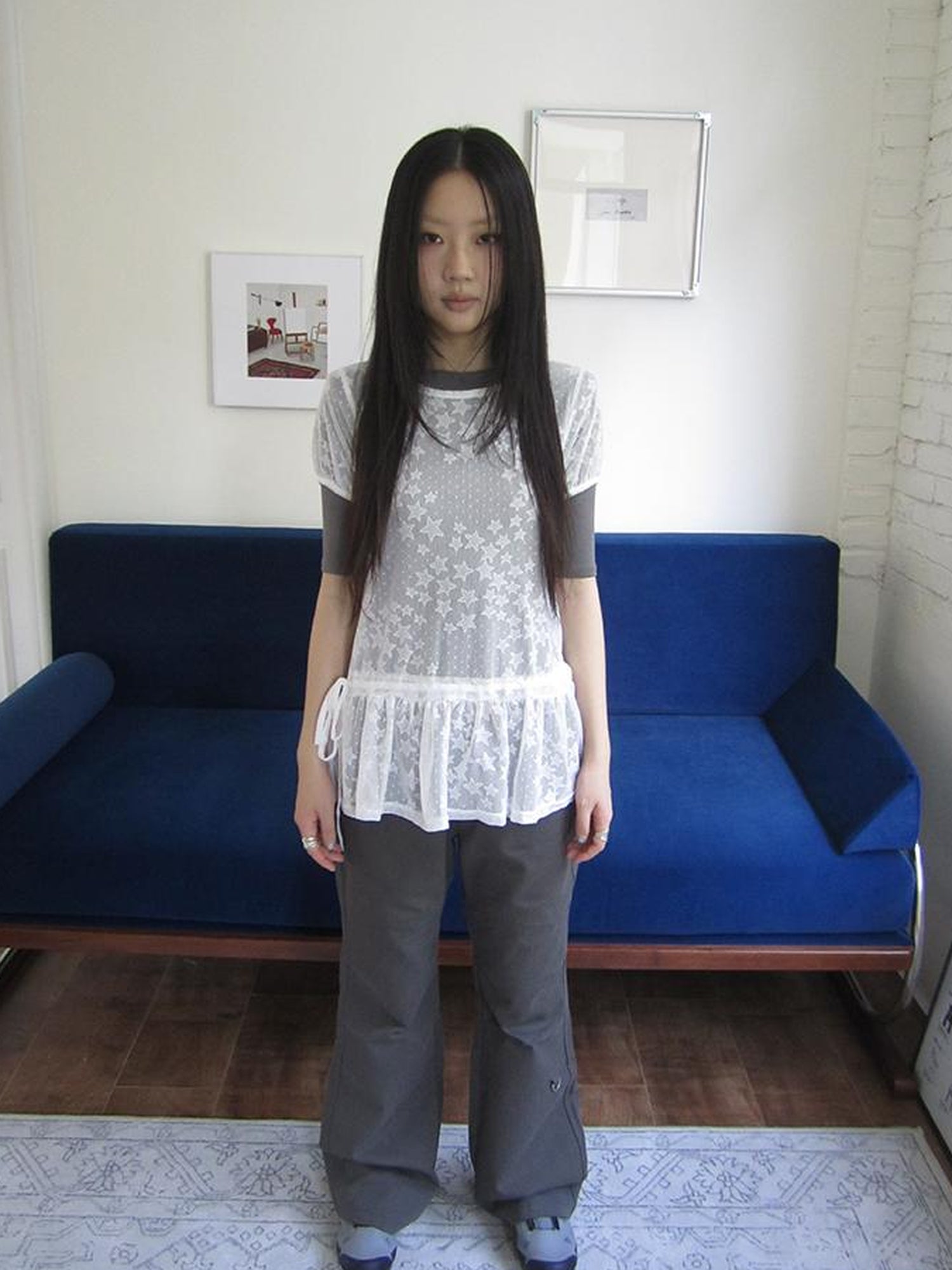 Updateang project Star Print Lace Top With Drawstring Waist