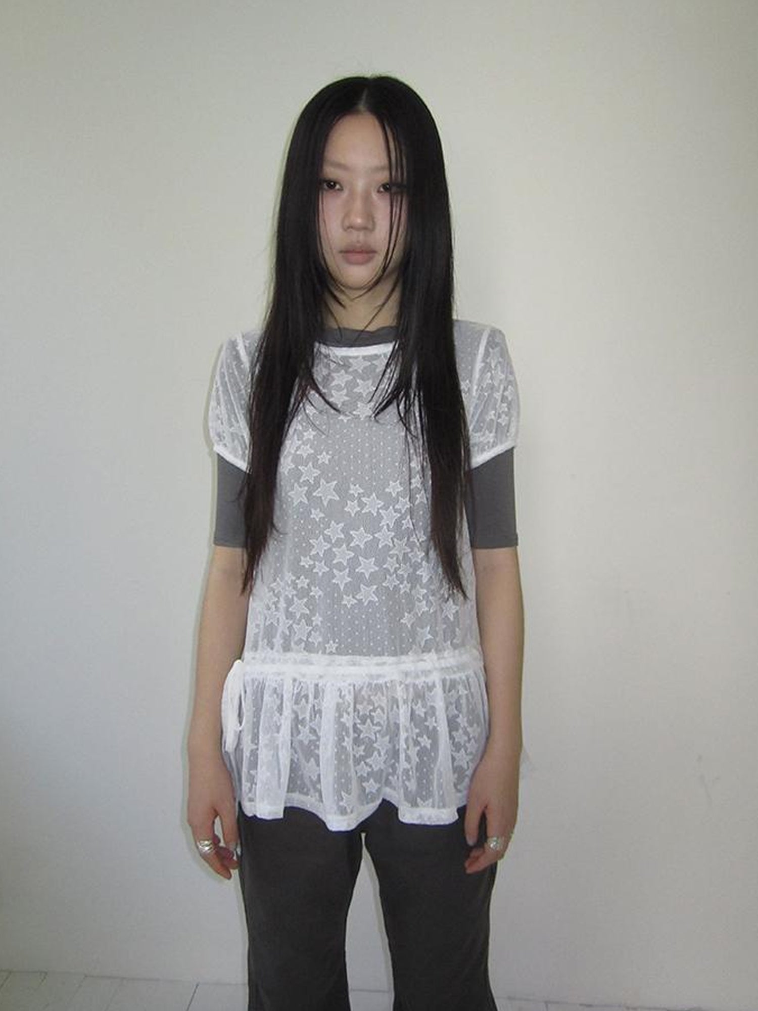 Updateang project Star Print Lace Top With Drawstring Waist