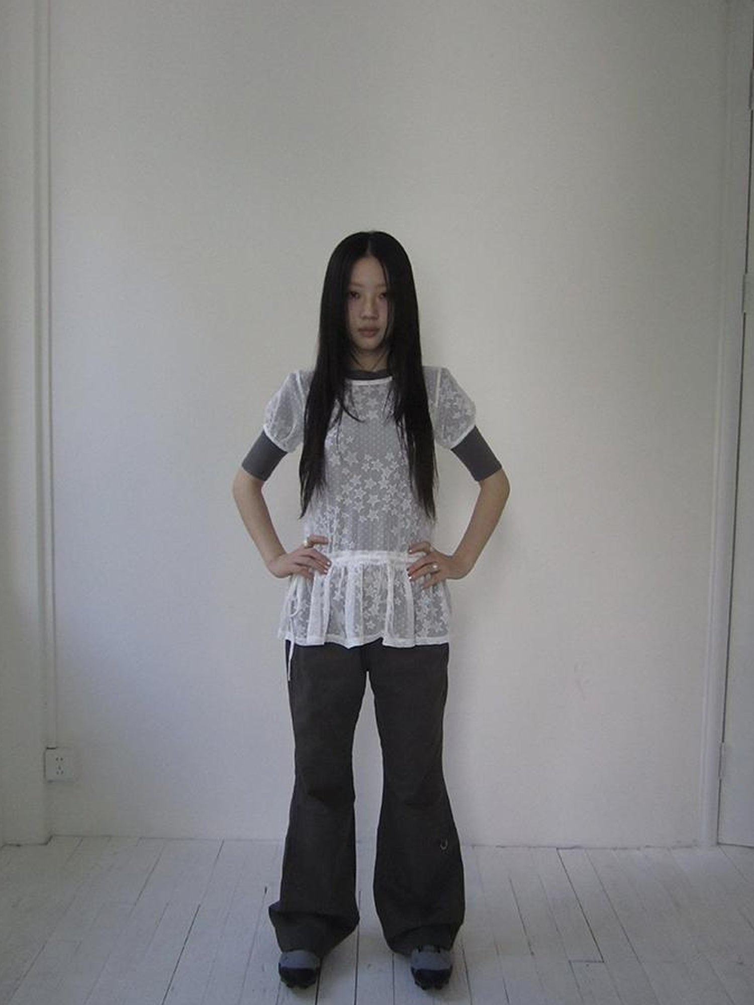 Updateang project Star Print Lace Top With Drawstring Waist
