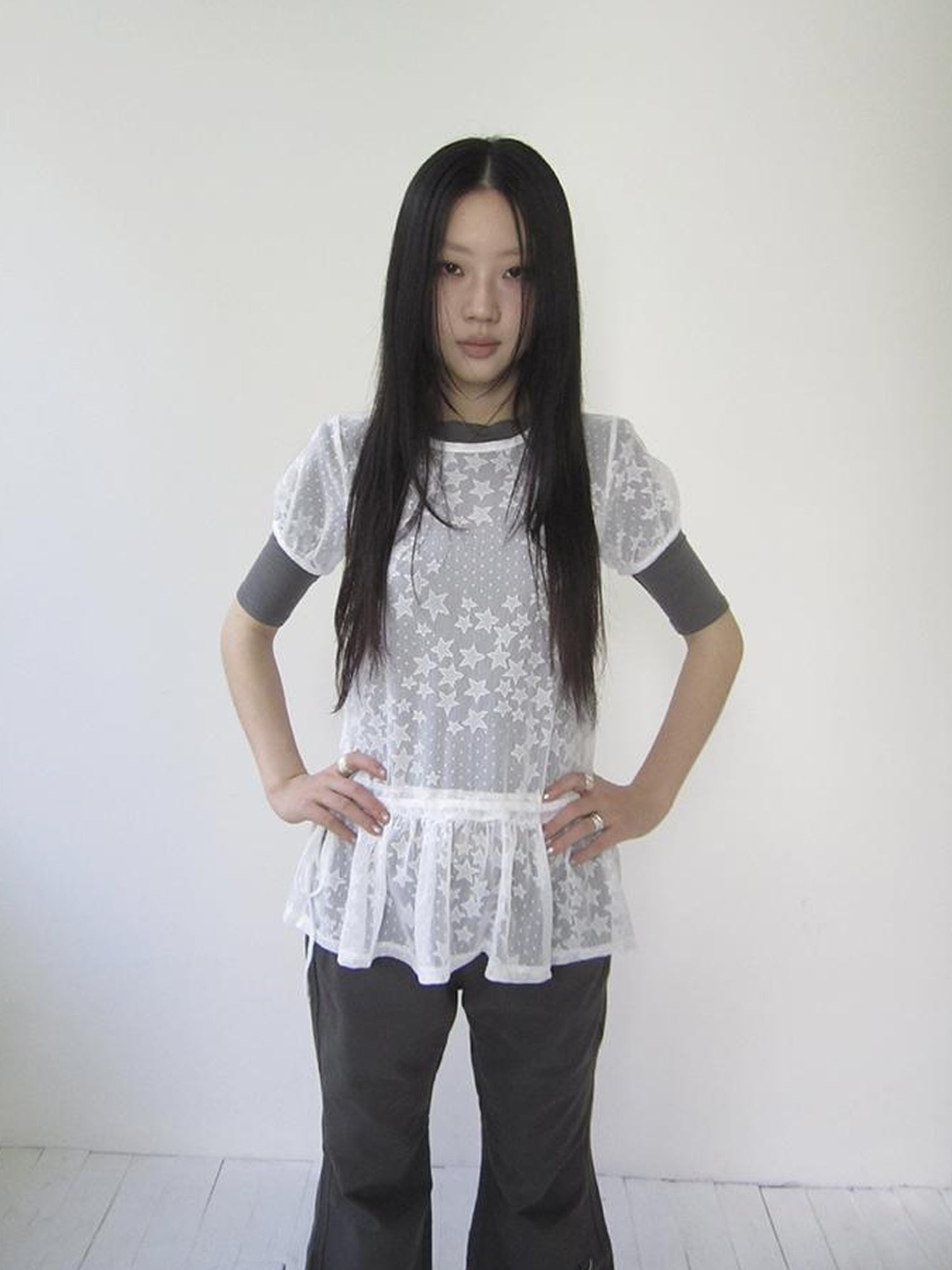 Updateang project Star Print Lace Top With Drawstring Waist