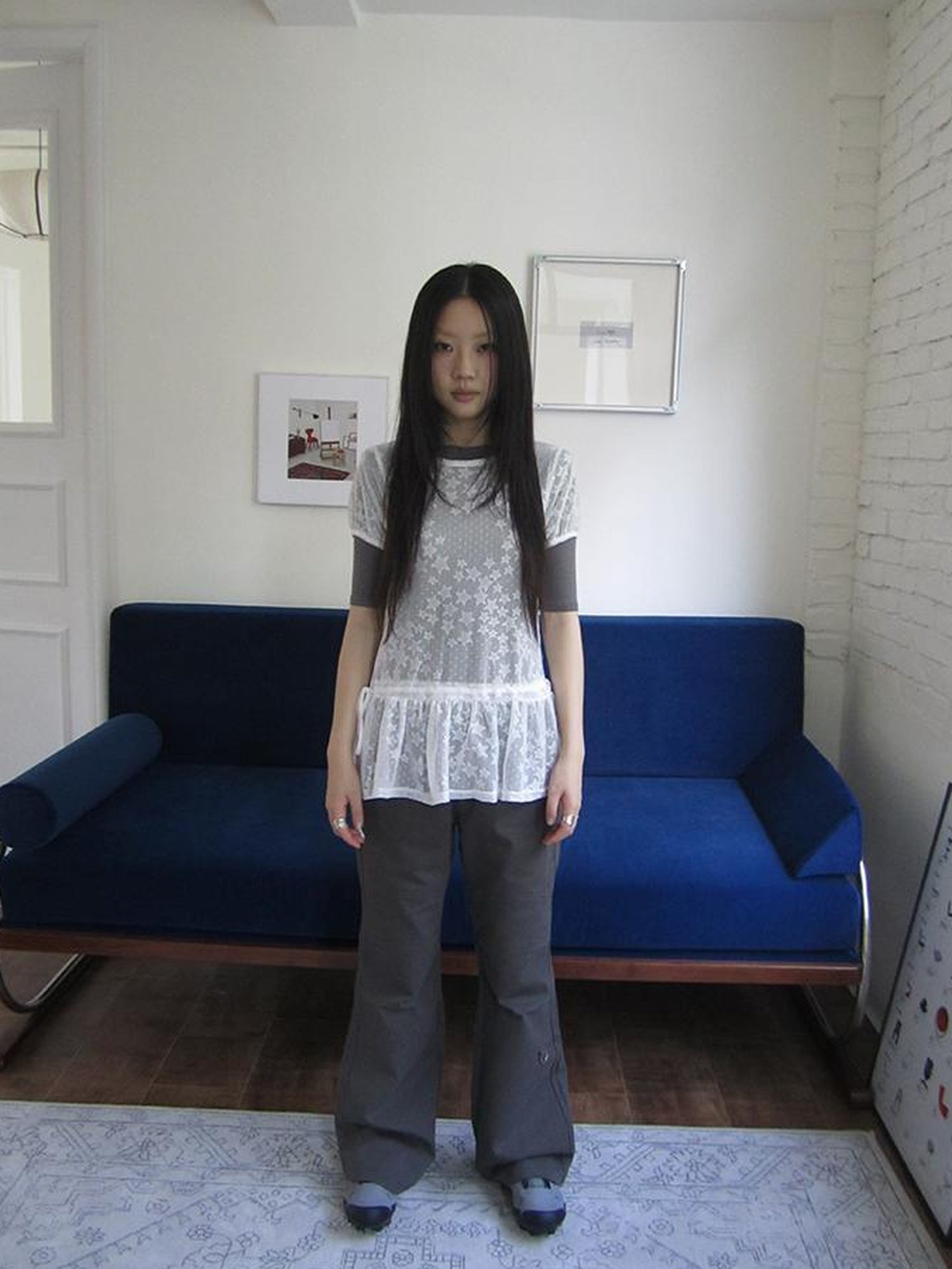 Updateang project Star Print Lace Top With Drawstring Waist