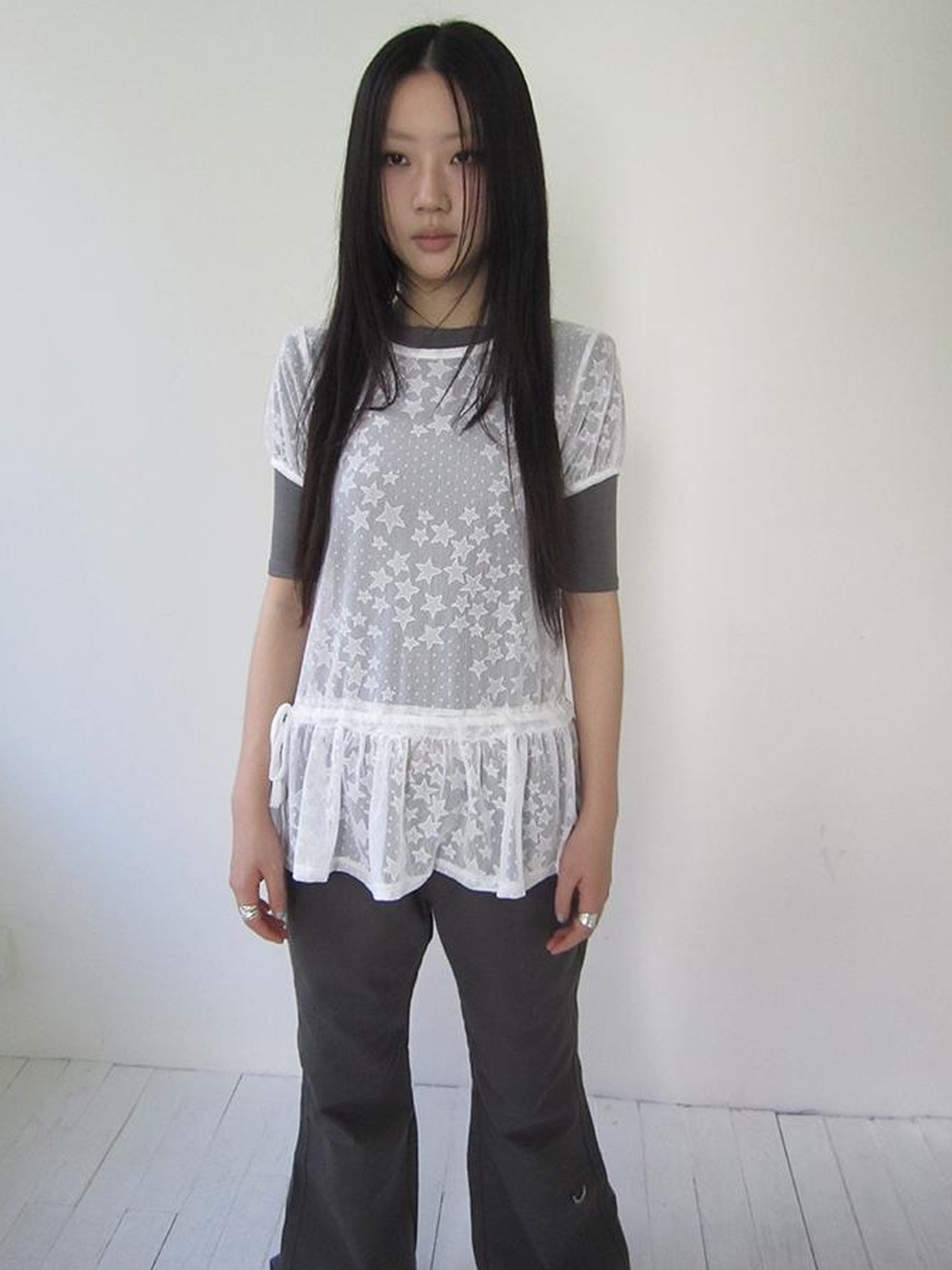 Updateang project Star Print Lace Top With Drawstring Waist