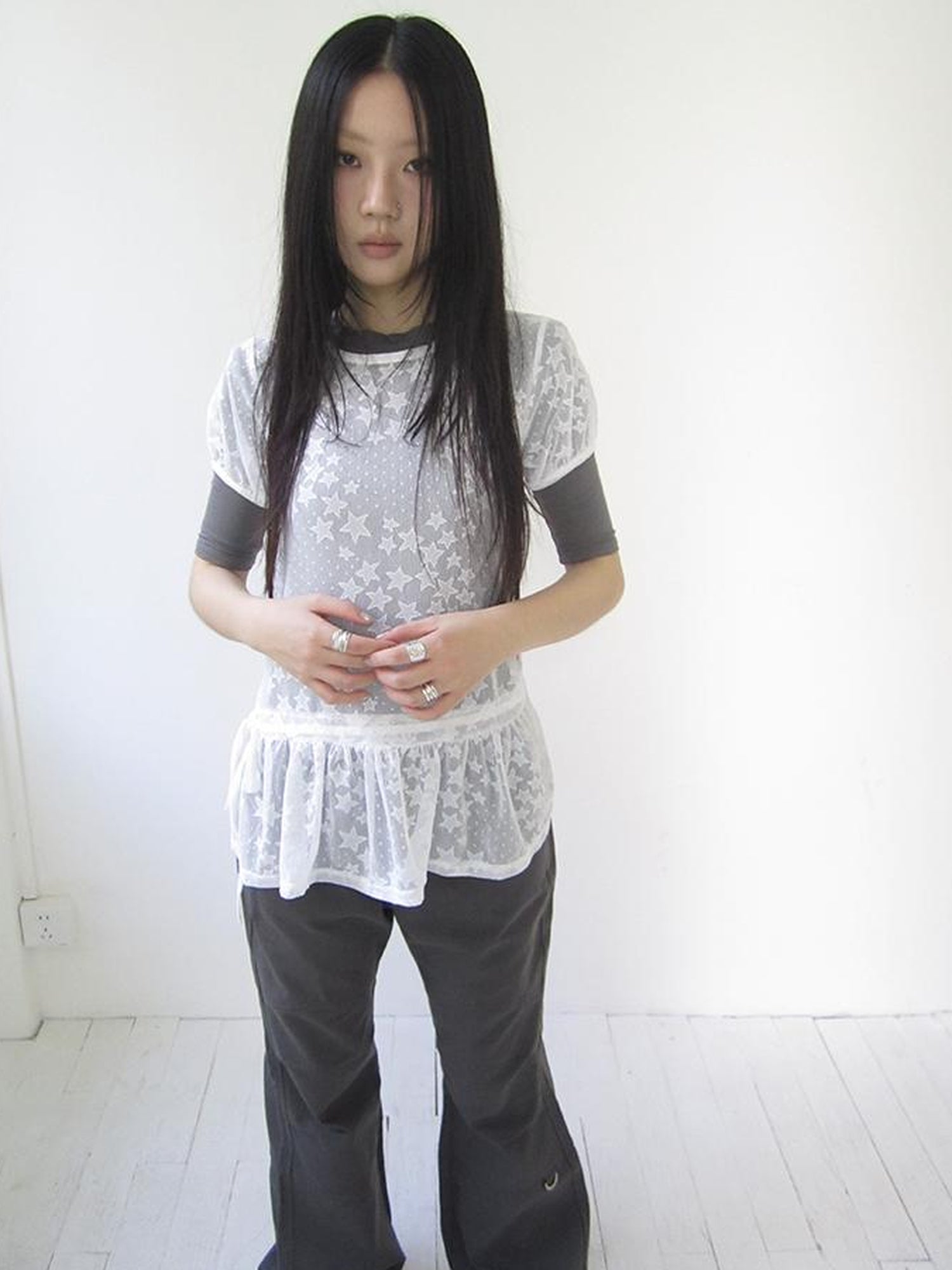 Updateang project Star Print Lace Top With Drawstring Waist