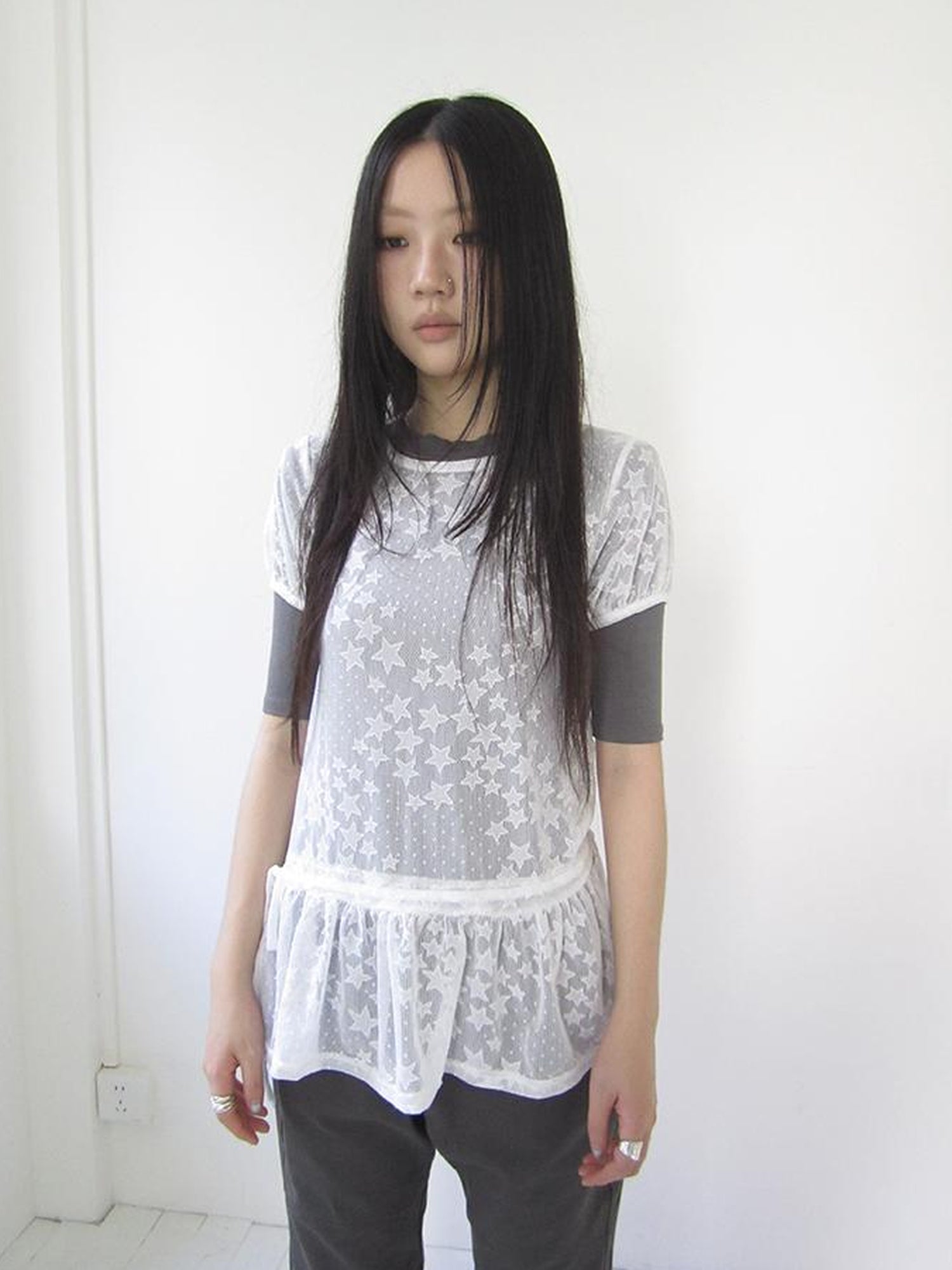 Updateang project Star Print Lace Top With Drawstring Waist